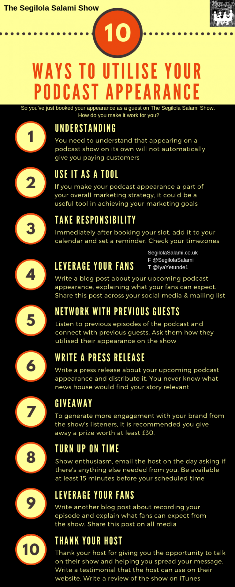 INFOGRAPHIC: 10 Ways to Utilise your Podcast Appearance - Segilola Salami