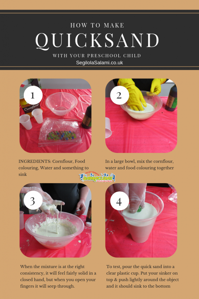 blog post recipe how to make quicksand with your preschool child at home